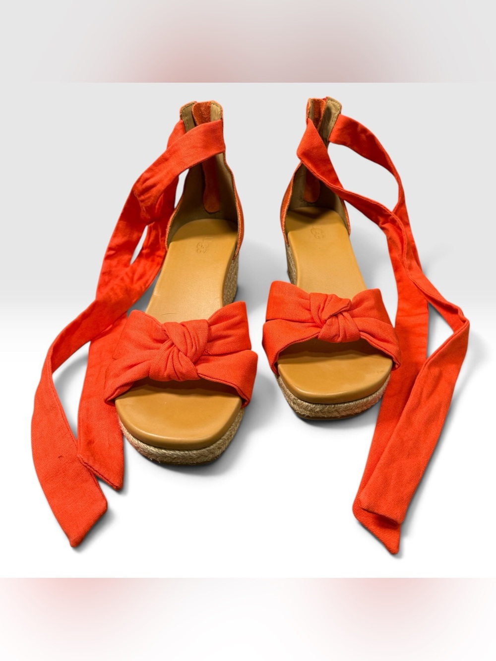 UGG Women’s Size 7 Orange Espadrille Wedge Sandals Lace Up Ankle Tie